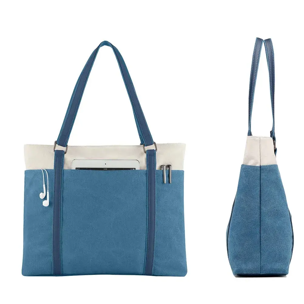 BAG WIZARD Laptop Tote Bag for Women, 15.6 Inch Blue Canvas Work Bag with Laptop Compartment and Zipper | 14 Liters Capacity - view 7