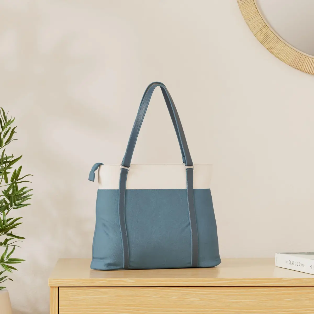 BAG WIZARD Laptop Tote Bag for Women, 15.6 Inch Blue Canvas Work Bag with Laptop Compartment and Zipper | 14 Liters Capacity - view 3