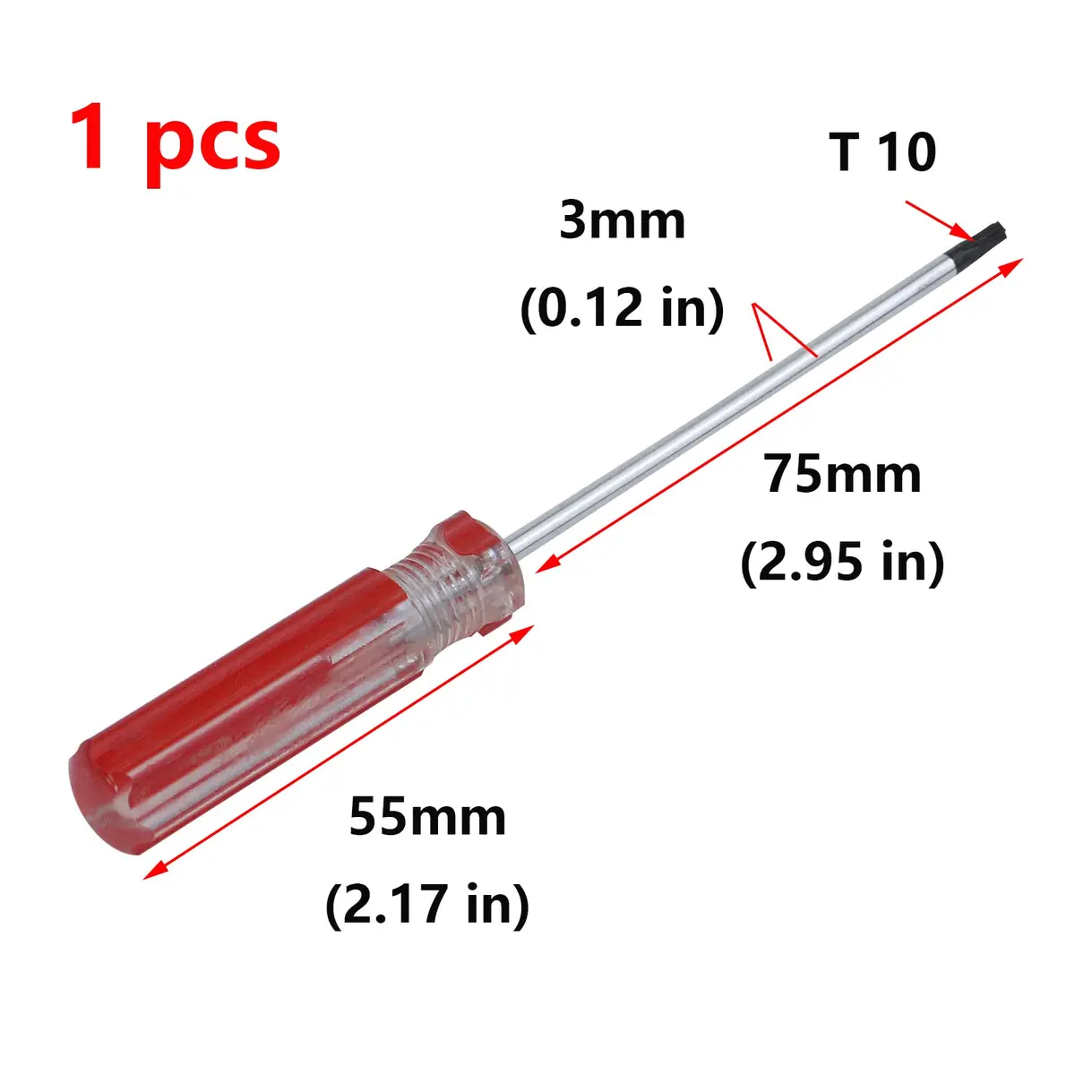 Antrader Perforated Manual T10 3mm Torx Tamper Proof Security Screwdriver | Magnetic, Chrome Vanadium Steel, Red Handle - view 3