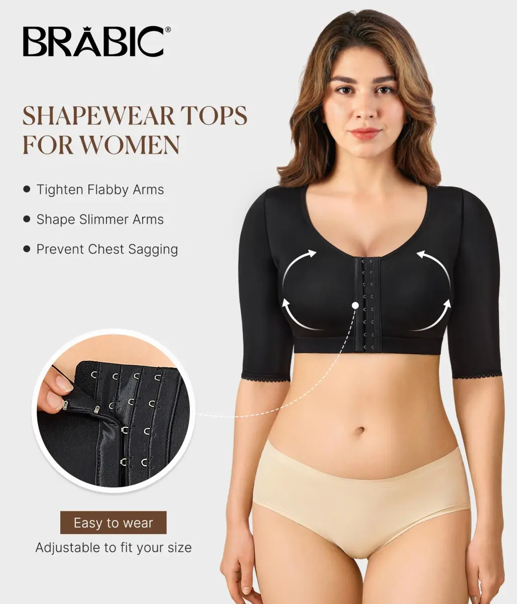 BRABIC Arm Compression Shaper Top for Women Post Surgery Front Closure Bra Tank Top Shapewear Black L | Slims Arms & Back - view 2