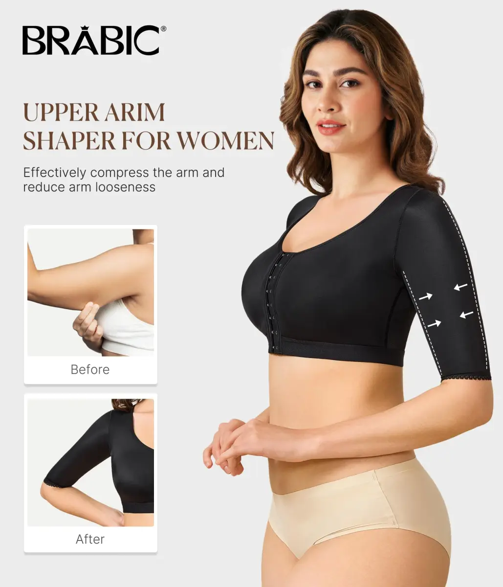 BRABIC Women's Arm Compression Shaper Top with Post Surgery Support Bra - Black, 2XL - view 3