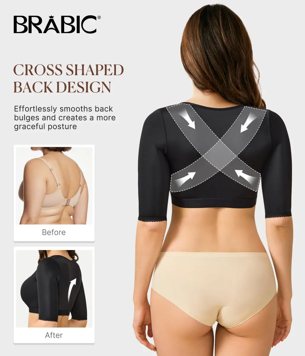 BRABIC Women's Arm Compression Shaper Top with Post Surgery Support Bra - Black, 2XL - view 4