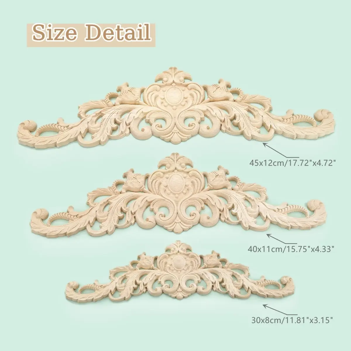 MUXSAM Wood Carved Appliques 40cm (15.75"x4.33") | Vintage Furniture Decals for DIY Projects - view 3