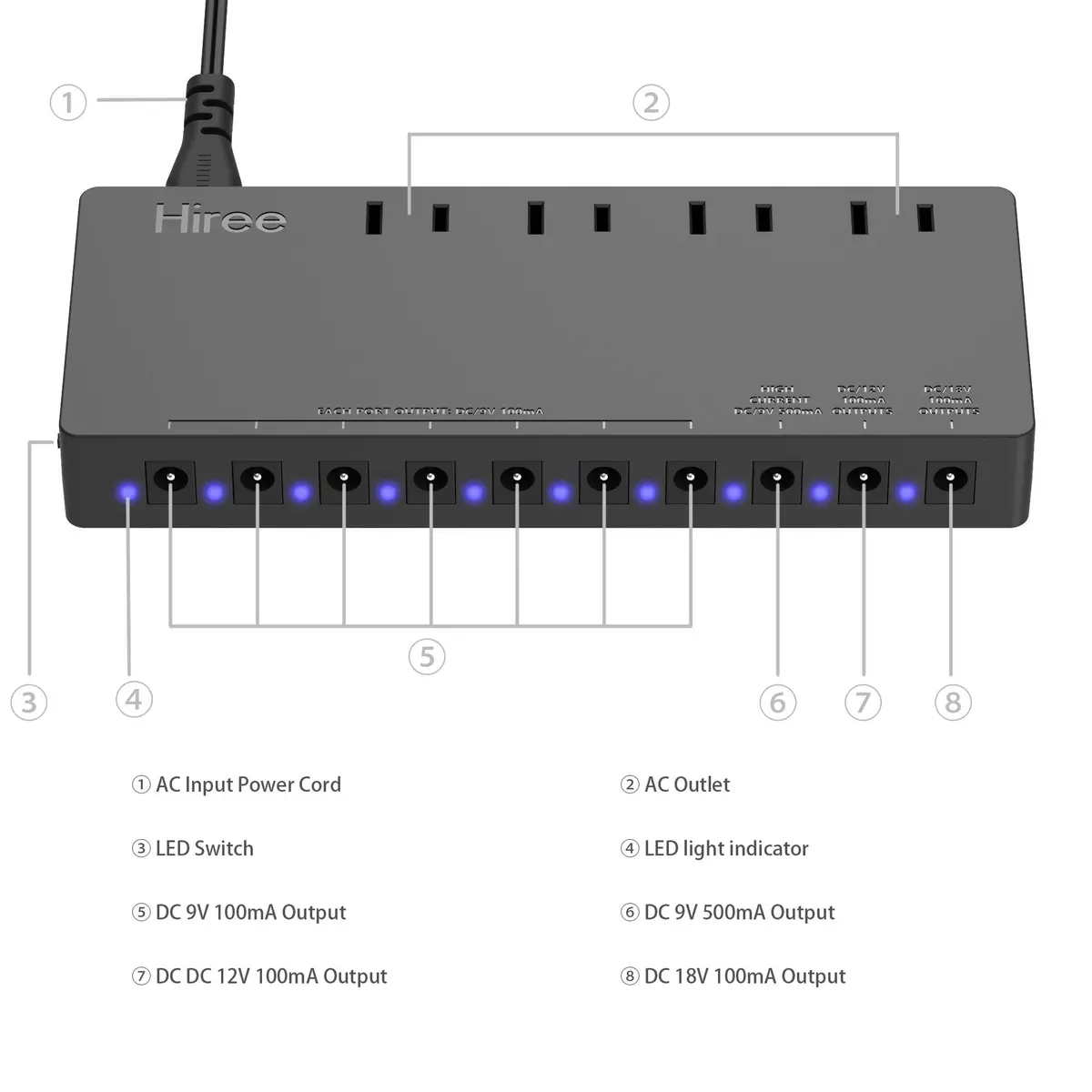 Hiree Guitar Pedal Power Supply 10 Isolated Outputs 600W | Powers Pedals & Devices - view 5