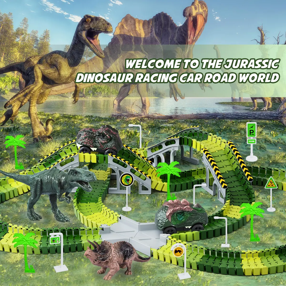 Toyk Dinosaur Toys Create A Dinosaur World Road Race | Dinosaur Track Playset for Kids - view 6