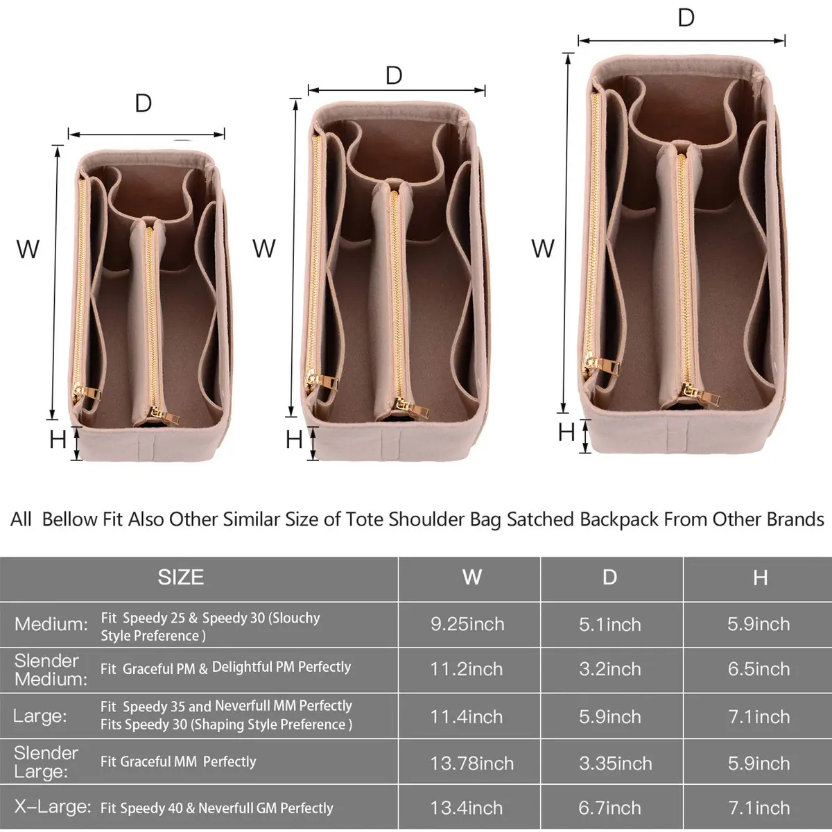 ZTUJO Slender Large Felt Purse Organizer Insert 3.35" (8.5 cm) | Keeps Handbags Shipshape - view 3