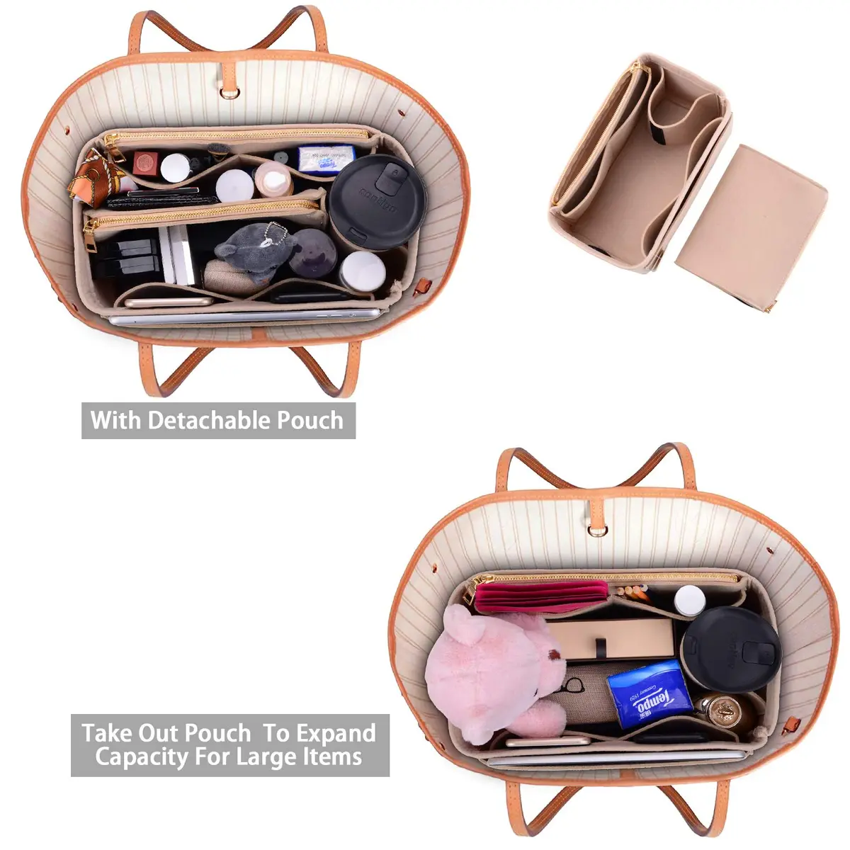 ZTUJO Slender Large Felt Purse Organizer Insert 3.35" (8.5 cm) | Keeps Handbags Shipshape - view 4