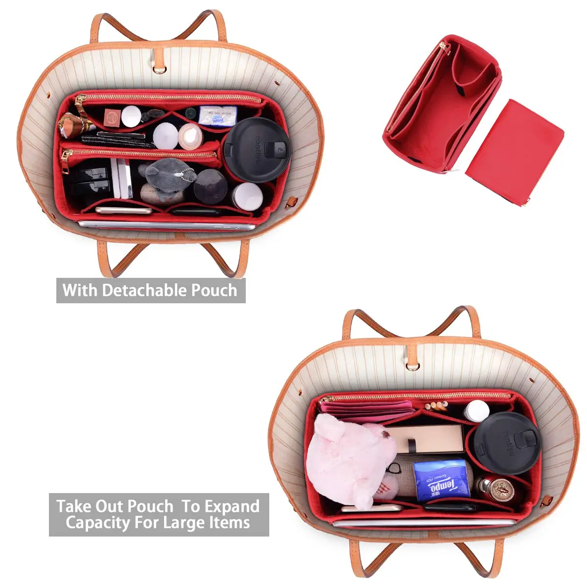 ZTUJO X-Large Felt Purse Organizer for Handbags & Totes | 6 Color Options, Removable Middle Section, Fits Speedy 40 & Neverfull GM - view 4