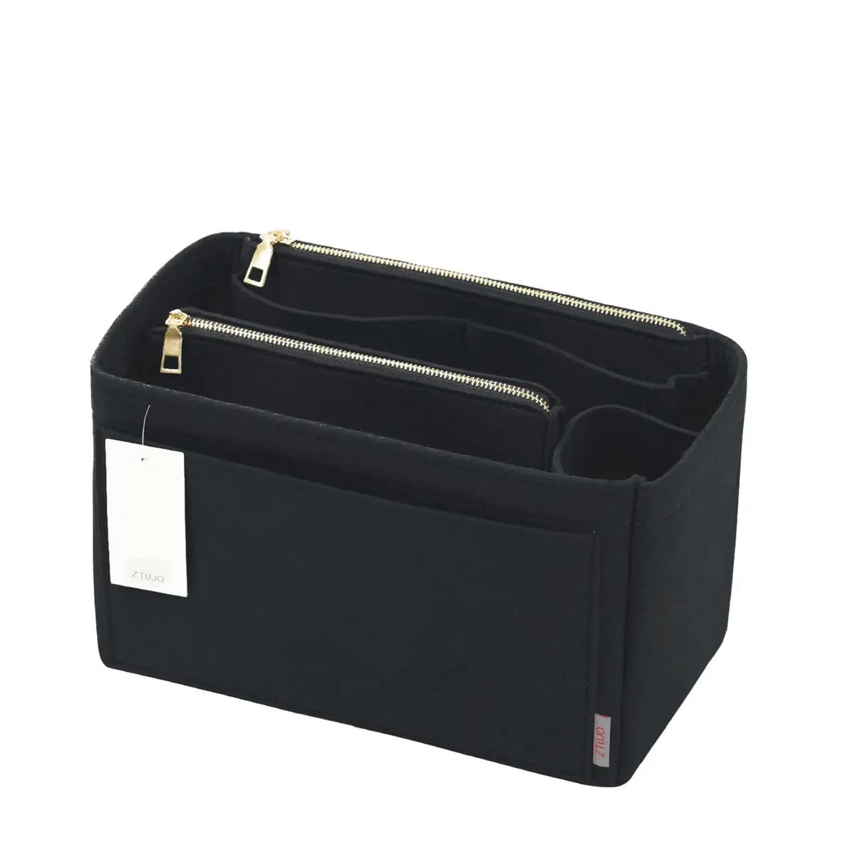 ZTUJO Large Felt Purse Organizer for Handbags & Totes | 8-Pocket, Removable Middle, Fits Speedy & Neverfull (Black) - main product image