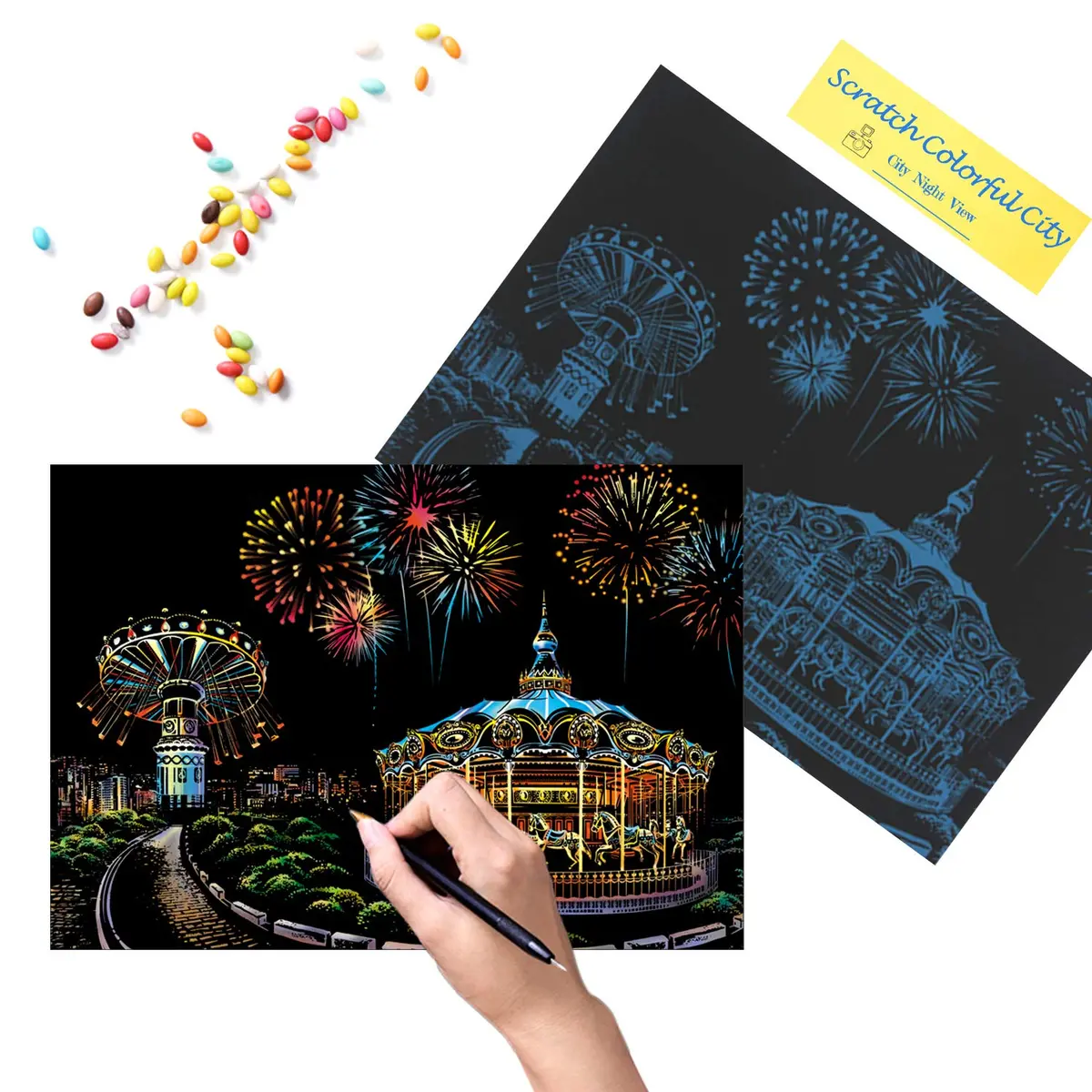 BOTEEN Scratch Rainbow Painting Art Paper Amusement Park 40.5cm x 28.5cm (16''x11'') | Creative DIY Gifts & Arts Craft Kits - view 5