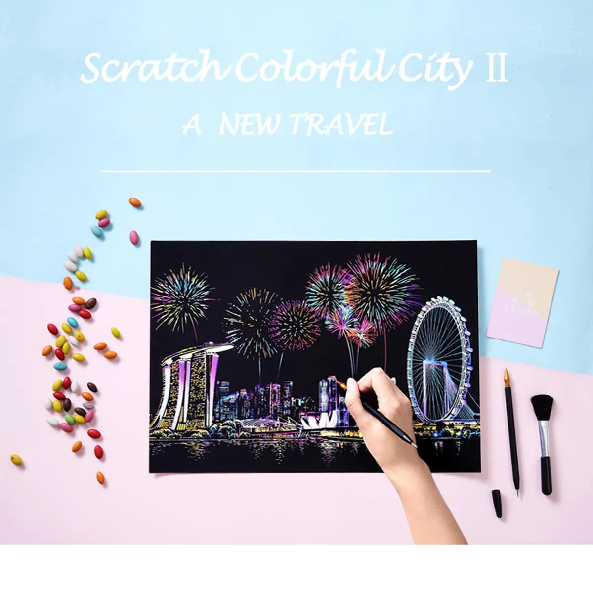 BOTEEN Scratch Rainbow Painting Art Paper Amusement Park 40.5cm x 28.5cm (16''x11'') | Creative DIY Gifts & Arts Craft Kits - view 7