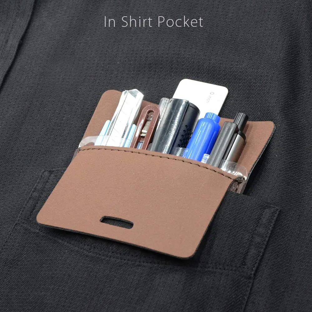 diodrio Leather Pocket Protector for Pens | Thick PU Leather, Holds 5 Pens, No Clip Breakage, for Shirts & Lab Coats (2 Pack) - view 6