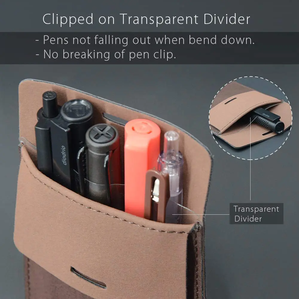 diodrio Leather Pocket Protector for Pens | Thick PU Leather, Holds 5 Pens, No Clip Breakage, for Shirts & Lab Coats (2 Pack) - view 3