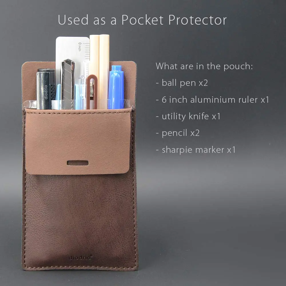 diodrio Leather Pocket Protector for Pens | Thick PU Leather, Holds 5 Pens, No Clip Breakage, for Shirts & Lab Coats (2 Pack) - view 4