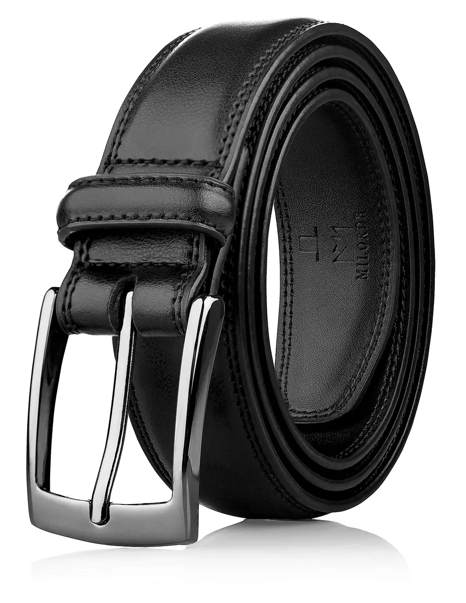 MILORDE Genuine Leather Belt for Men, Classic Smooth Finish, Black, Size 44 (Waist 42) | 33mm Strap Width - main product image