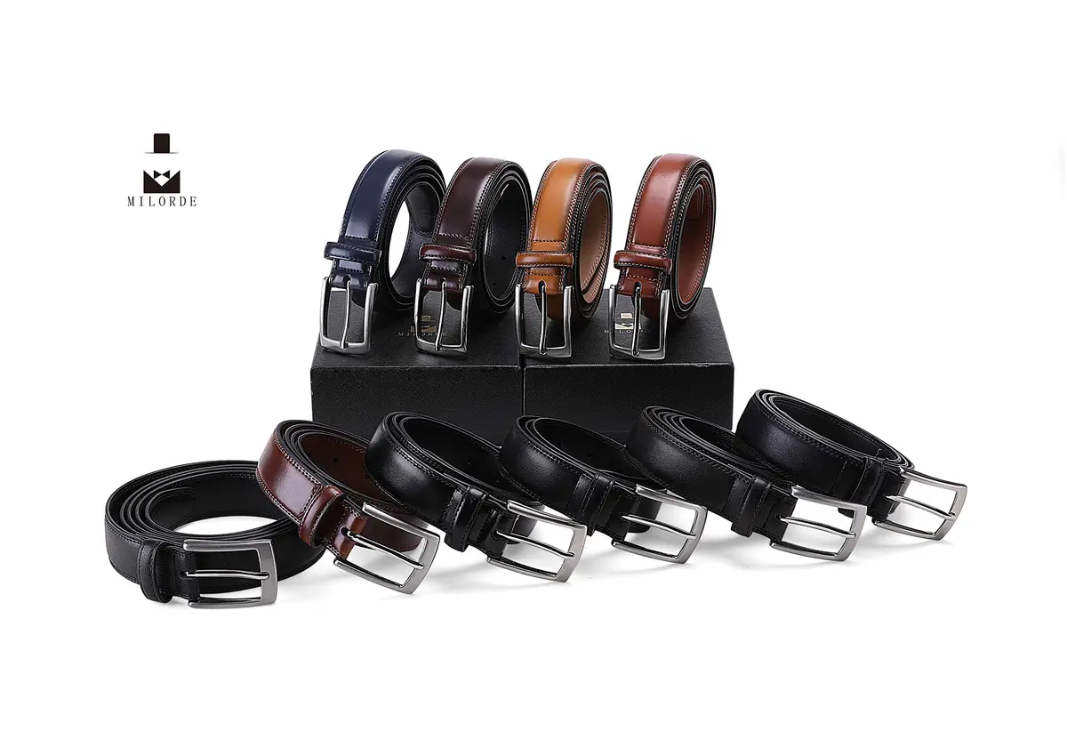 MILORDE Genuine Leather Belt for Men, Classic Smooth Finish, Black, Size 44 (Waist 42) | 33mm Strap Width - view 5