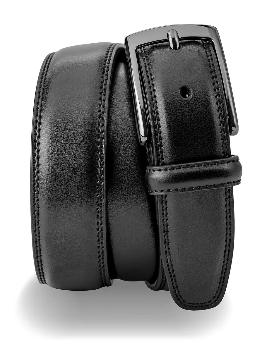 MILORDE Genuine Leather Belt for Men, Classic Smooth Finish, Black, Size 44 (Waist 42) | 33mm Strap Width - view 3