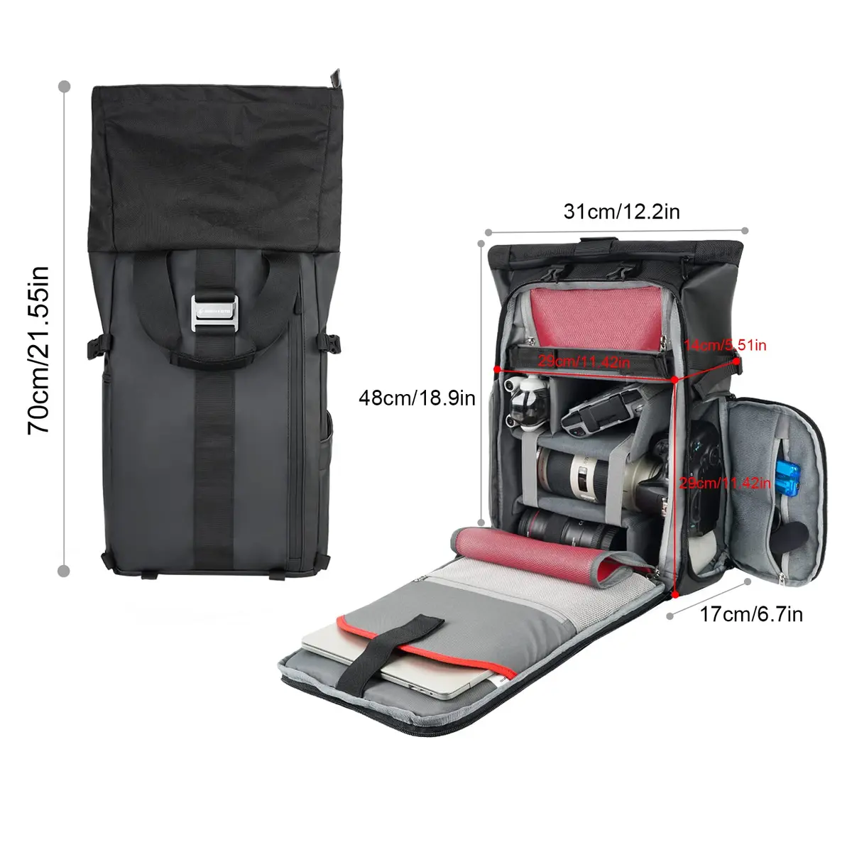 Besnfoto Waterproof Camera Backpack for Photographer | Laptop & Rain Cover Included - view 6