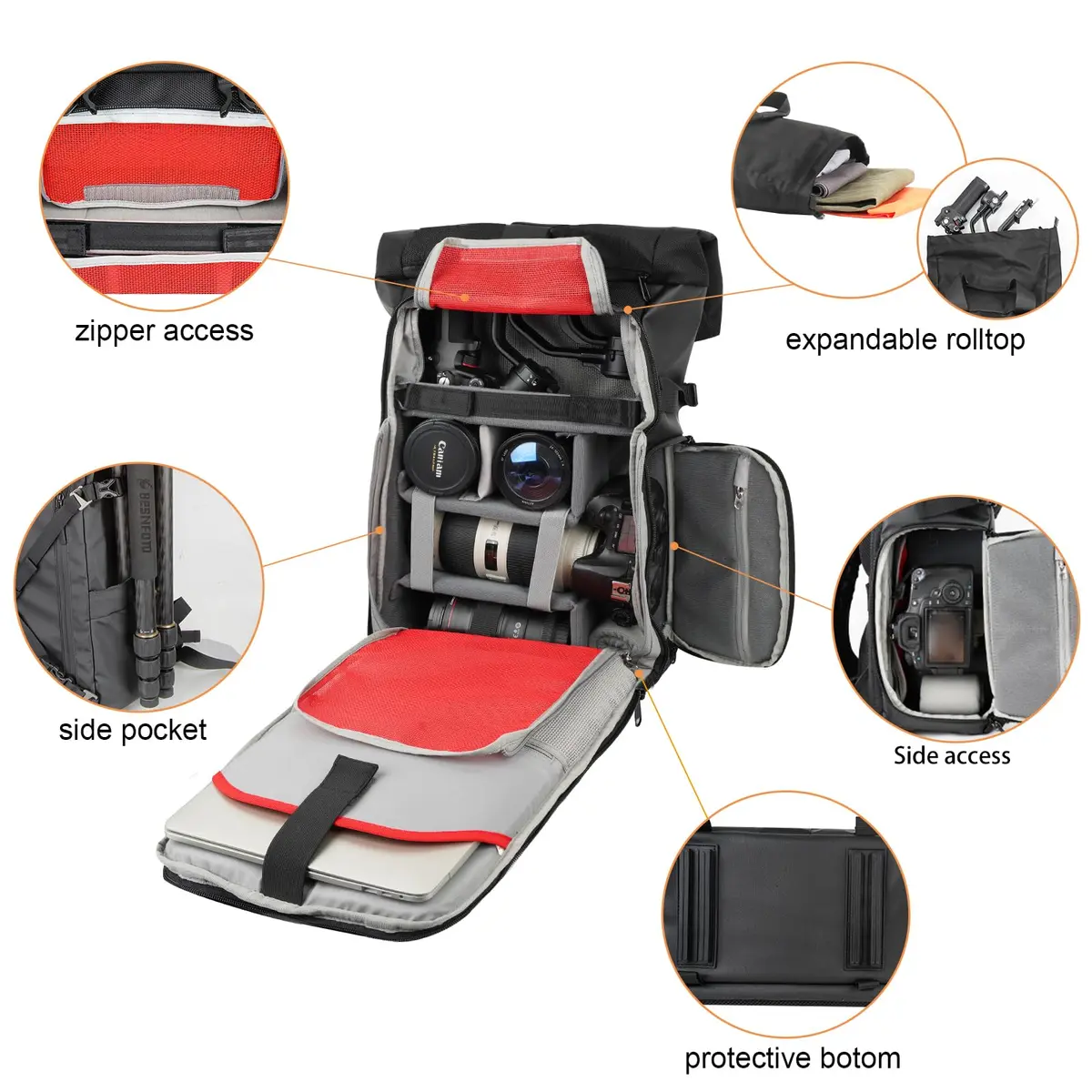 Besnfoto Waterproof Camera Backpack for Photographer | Laptop & Rain Cover Included - view 4