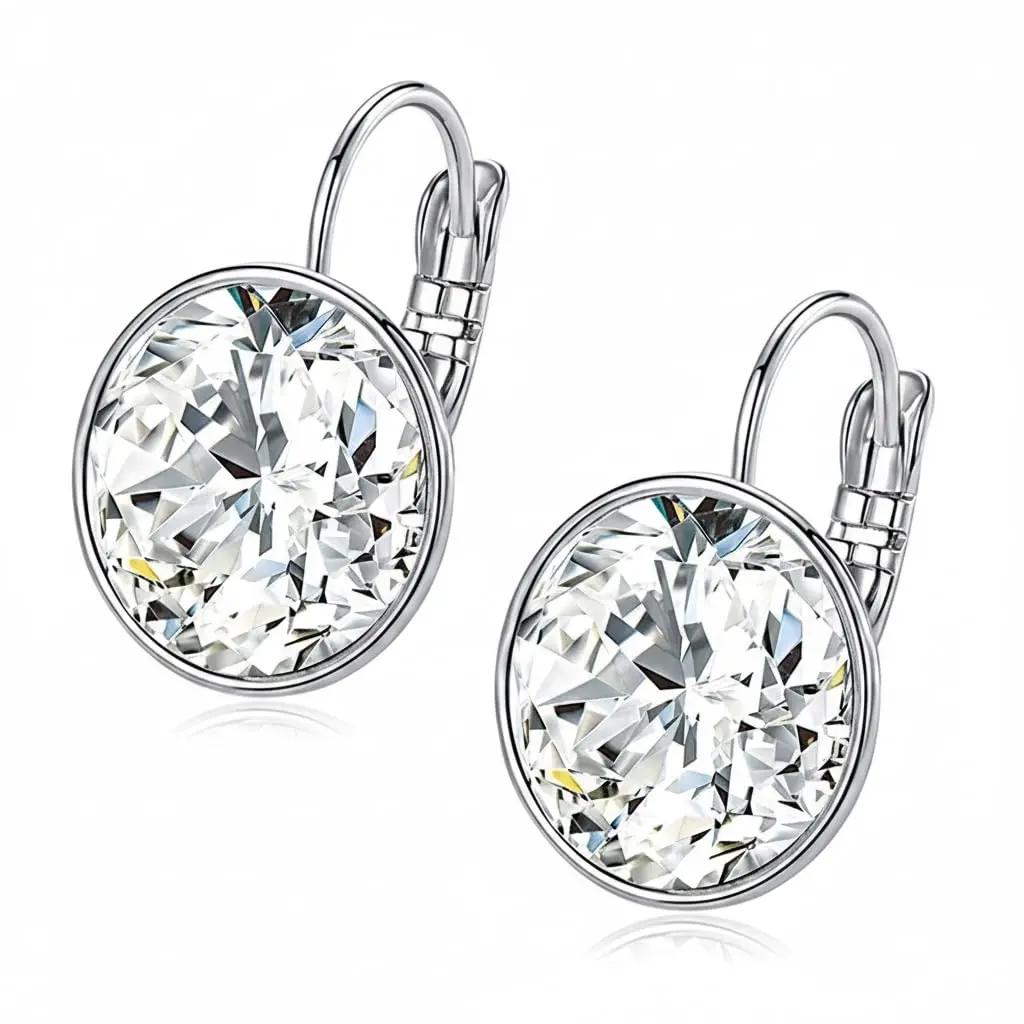 MDFUN Bella Crystal Drop Earrings Round for Women | 12mm (0.47 inch) White Crystals - main product image