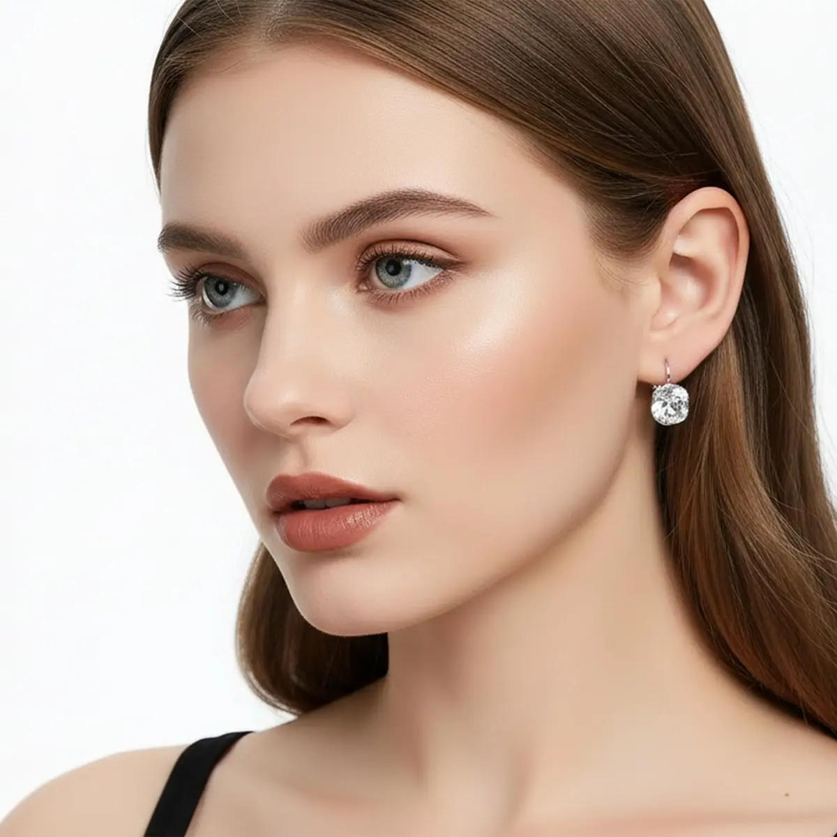 MDFUN Bella Crystal Drop Earrings Round for Women | 12mm (0.47 inch) White Crystals - view 6