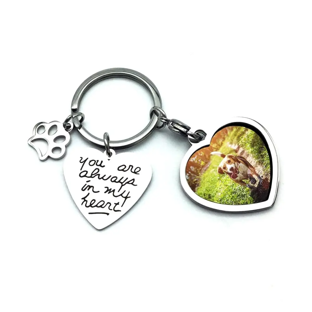 bouti1583 Pet Dog Remembrance Memorial Photo Frame Keychain | Heart-Shaped Stainless Steel Keepsake - main product image