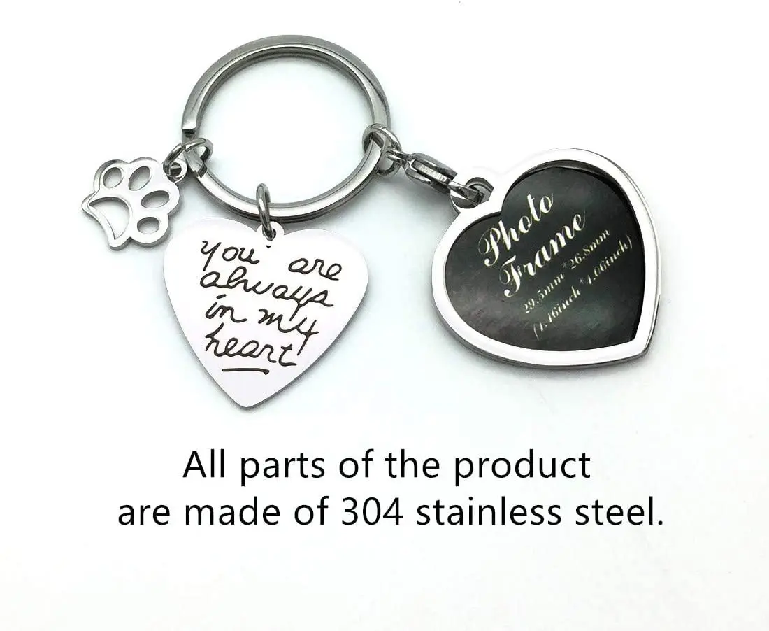 bouti1583 Pet Dog Remembrance Memorial Photo Frame Keychain | Heart-Shaped Stainless Steel Keepsake - view 2