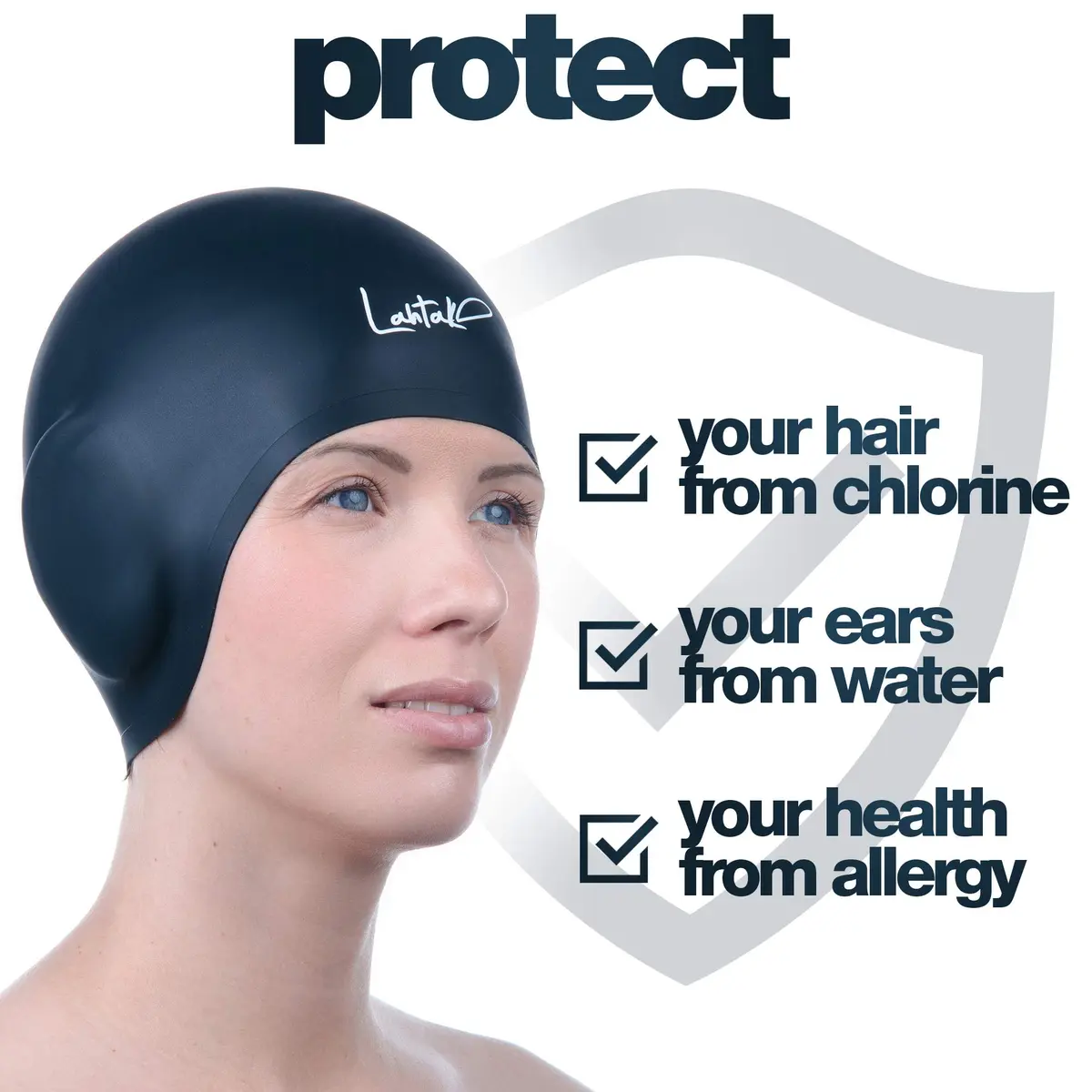 Lahtak 3D Swim Cap with Ear Protection | Silicone Swim Cap for Adults & Teens - view 3