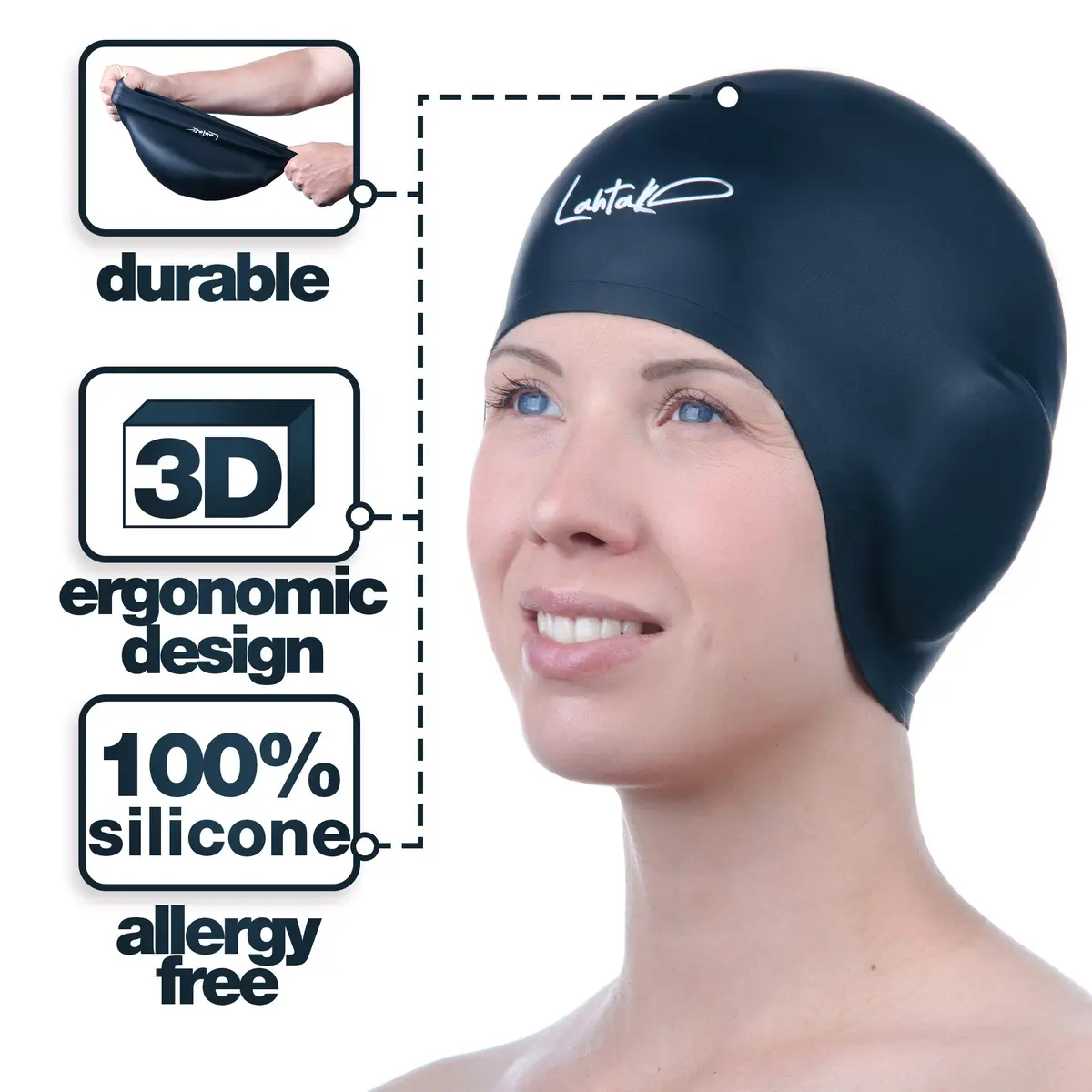 Lahtak 3D Swim Cap with Ear Protection | Silicone Swim Cap for Adults & Teens - view 4