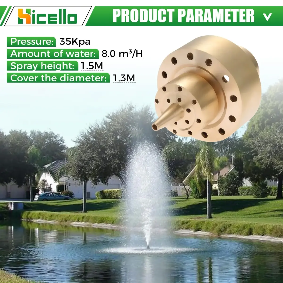Hicello Brass Fountain Nozzle for Ponds & Water Gardens | 1 Inch (G1/DN25) Inlet, 1.26 Inch Outlet - view 4
