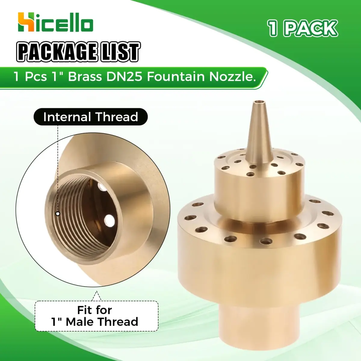 Hicello Brass Fountain Nozzle for Ponds & Water Gardens | 1 Inch (G1/DN25) Inlet, 1.26 Inch Outlet - view 2