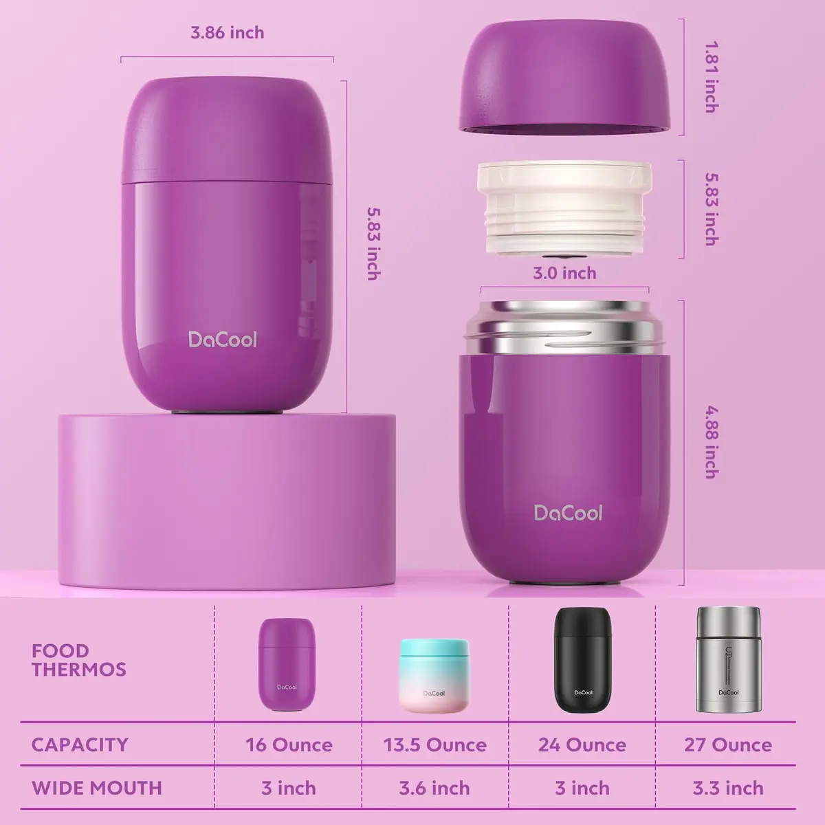 DaCool Insulated Food Jar 16 oz | Vacuum Stainless Steel Kids Thermo Leak Proof - view 6