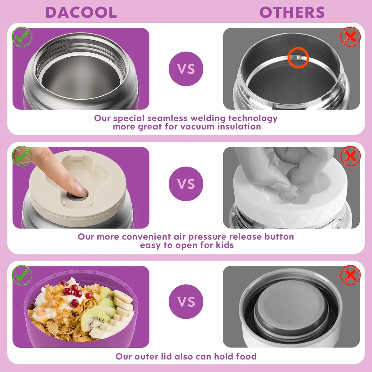 DaCool Insulated Food Jar 16 oz | Vacuum Stainless Steel Kids Thermo Leak Proof - view 4