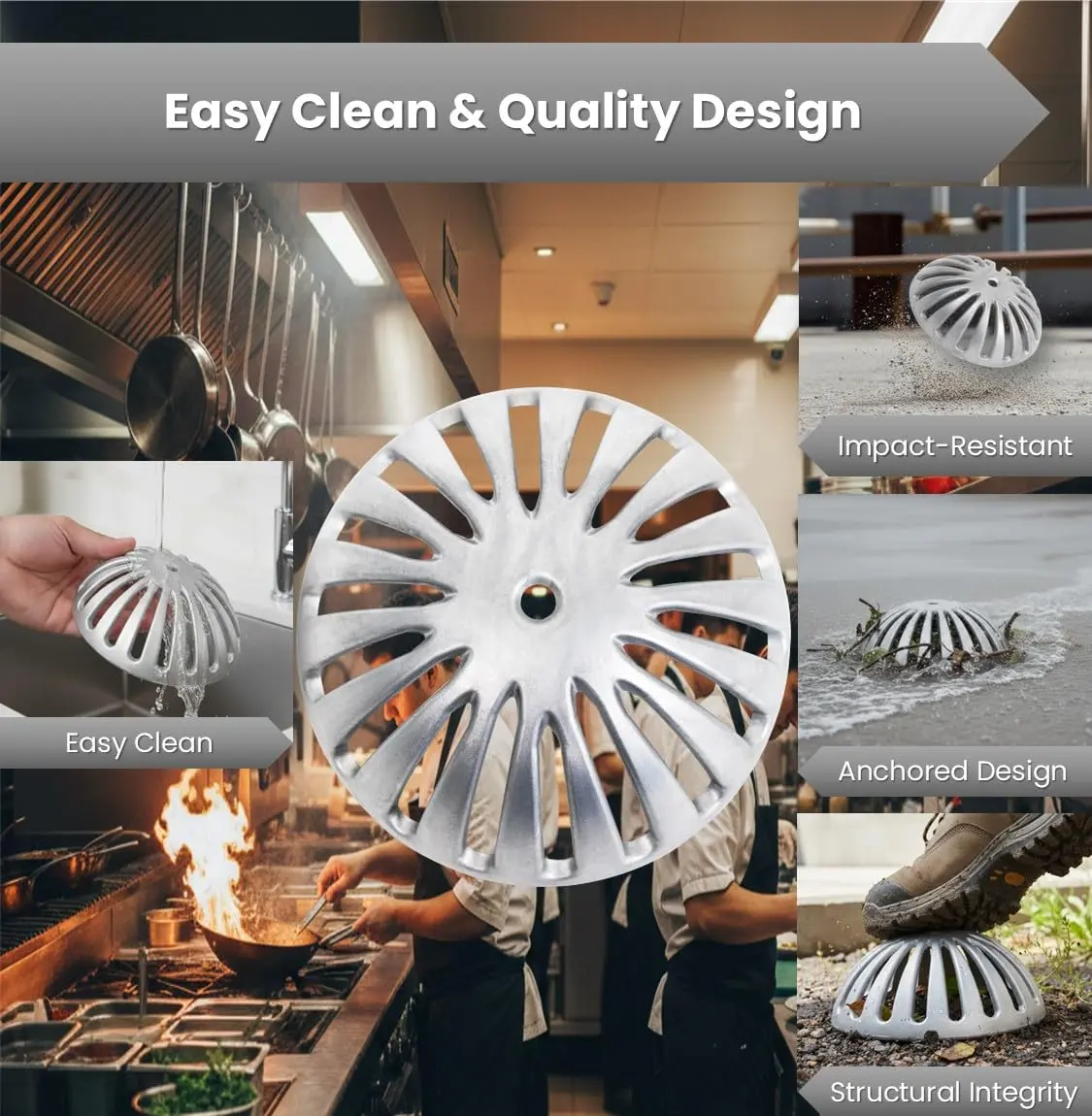Leyso Heavy Duty Aluminum Dome Floor Drain Cover and Drain Strainer 5-1/4" | Durable Outdoor Drain Cover for Restaurant & Home - view 6