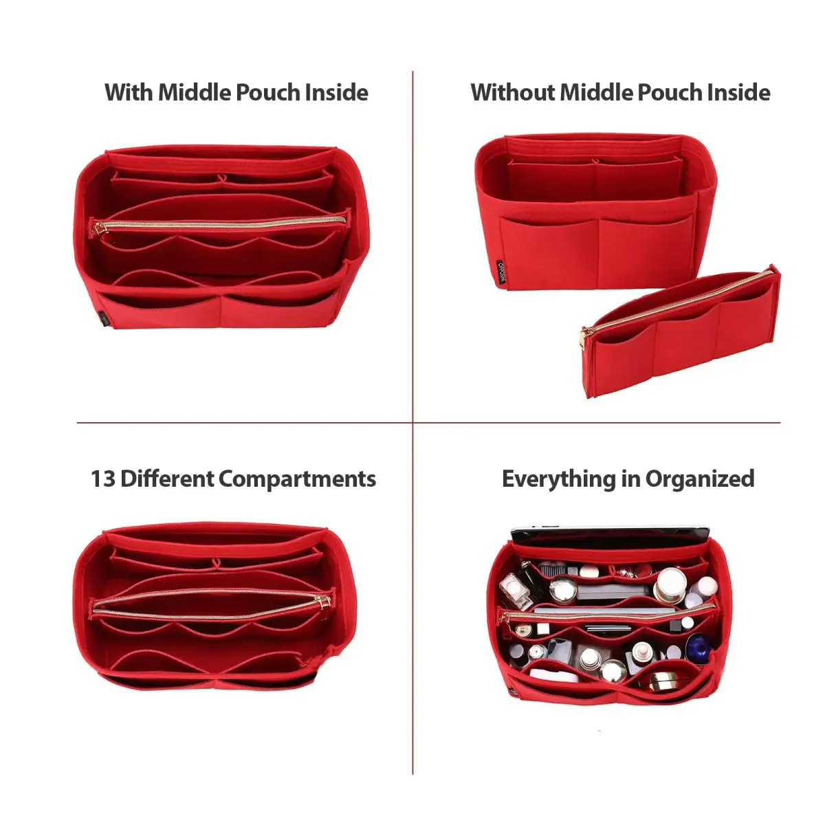 OMYSTYLE Red X-Large Felt Tote Bag Organizer Insert with 13 Pockets - view 2