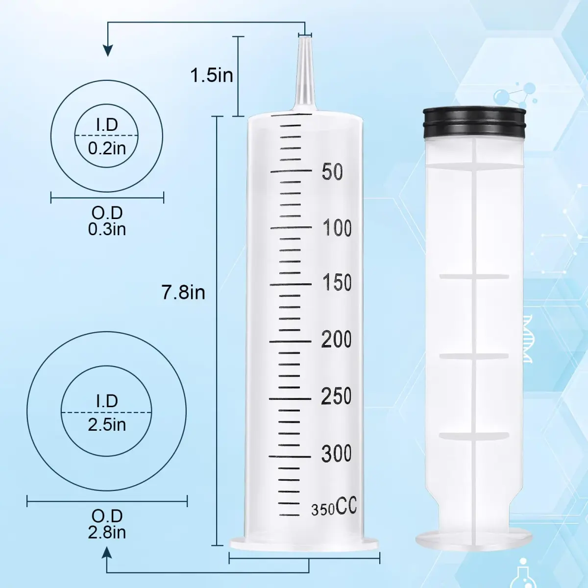 A AKRAF 300ml Large Plastic Syringe with Tip Adapter | Sterile, Individually Sealed for Precise Dispensing - view 3