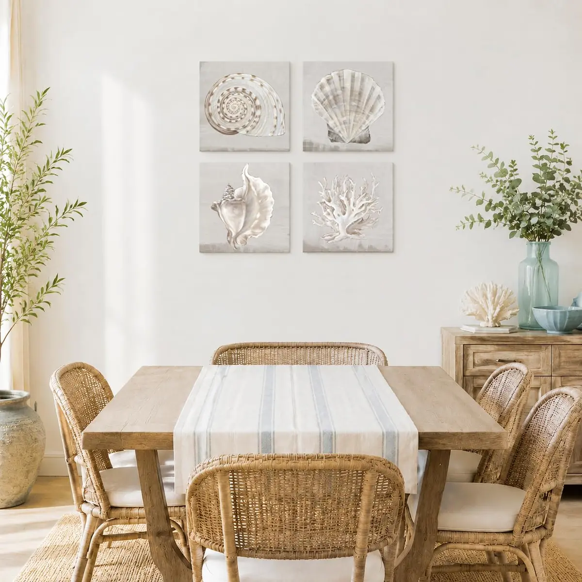 JAPO ART White Sea Shells Wall Art Set | Coastal Canvas Decor 12x12 inch x4 pcs - view 5