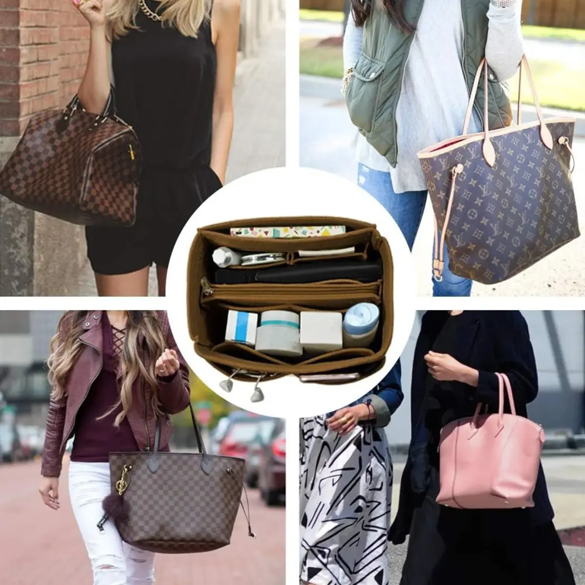 OMYSTYLE Brown X-Large Felt Tote Bag Organizer Insert with 13 Pockets | 24.4cm x 12.9cm x 15cm - view 4