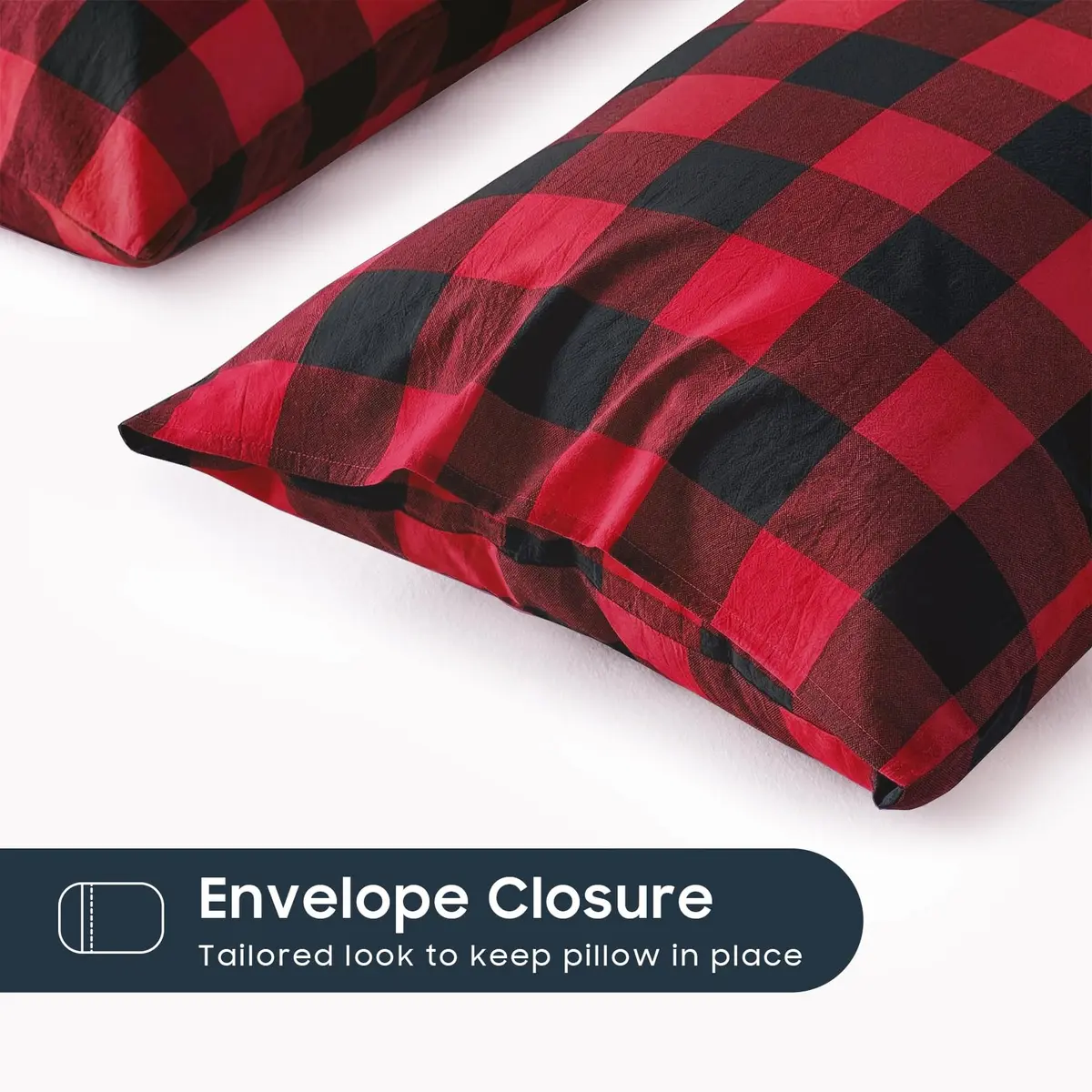 Wake In Cloud Plaid Pillow Cases King Size 20x36 Inches | Buffalo Check Gingham Farmhouse Style - view 3