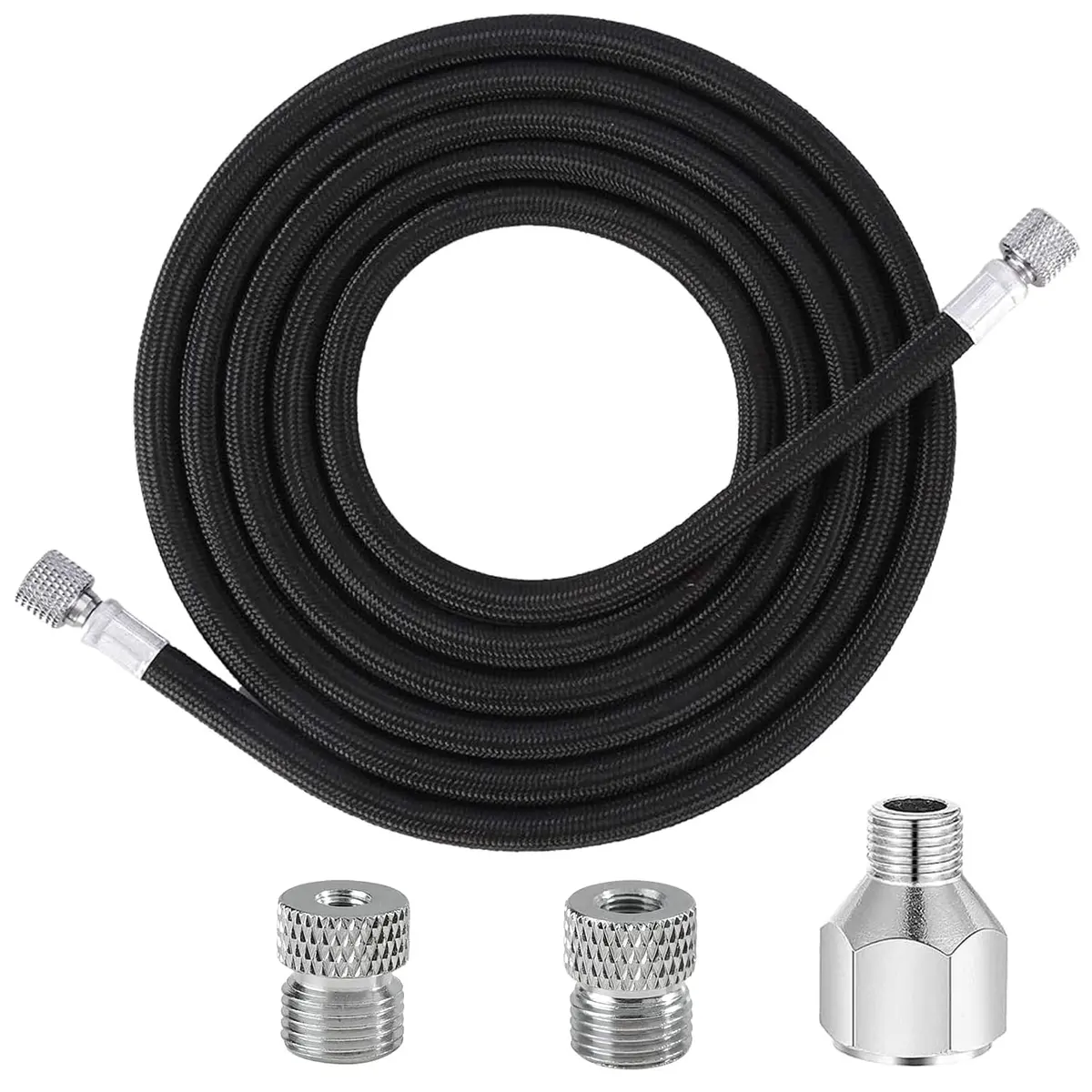 JOYABEST 6ft (1.8m) Braided Airbrush Hose Kit with 3 Adapters | Universal 1/8" BSP Connections & NPT/Badger/Paasche Conversion - main product image