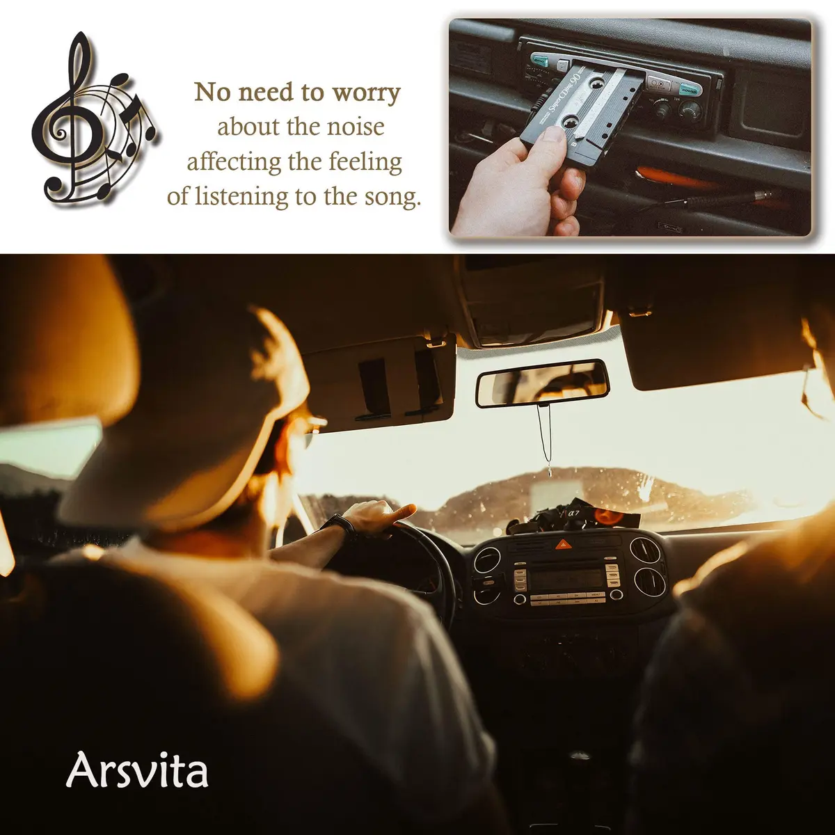 arsvita Car Audio aux Cassette Adapter and Type C to 3.5mm Aux Jack, Compatible for Google, Samsung, Xiaomi, Huawei Devices - White | Vintage Car Music Accessory - view 8