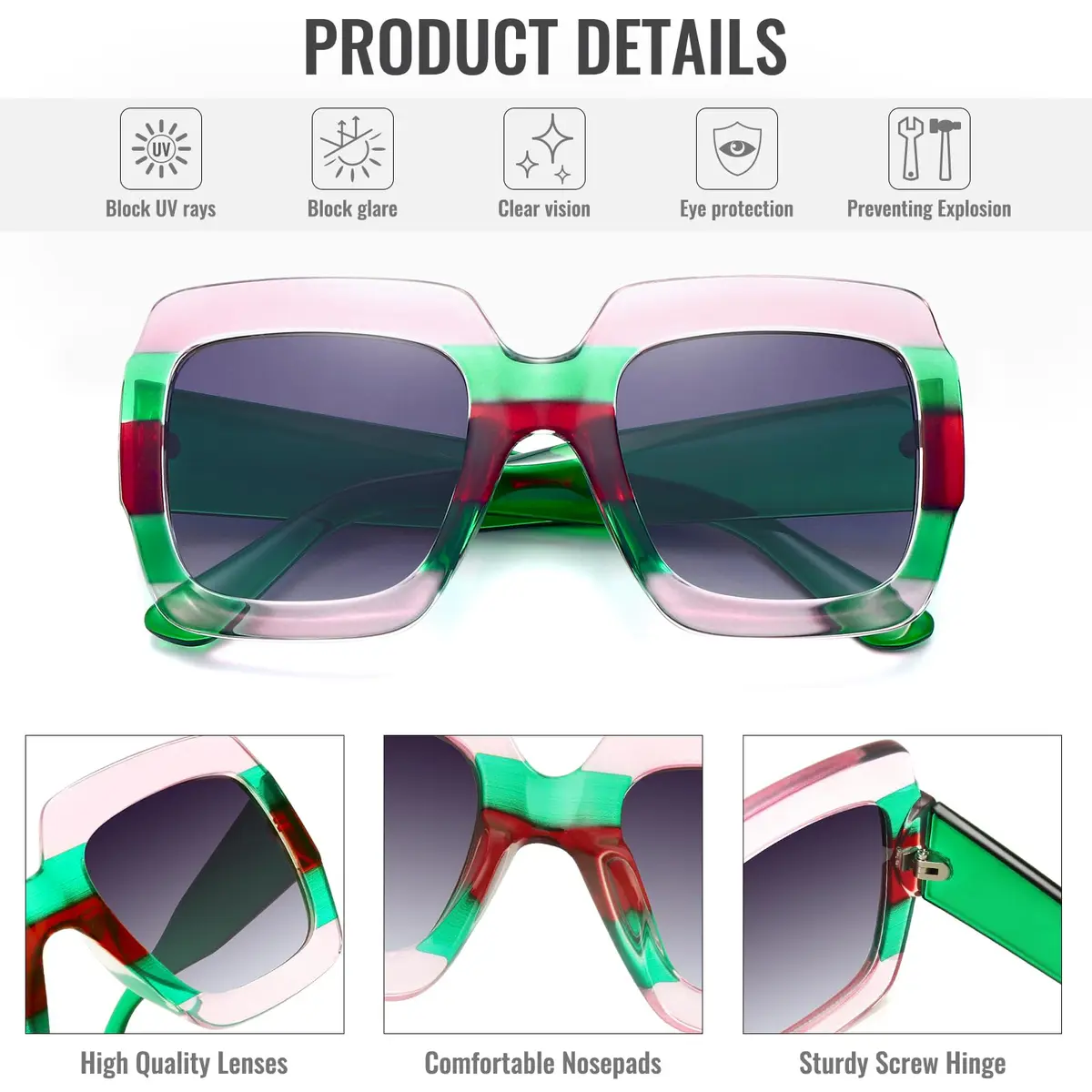 STORYCOAST Oversized Square Sunglasses for Women - UV400 Big Frame Lightweight Shades, Retro Wide Frame for Beach & Party - view 4
