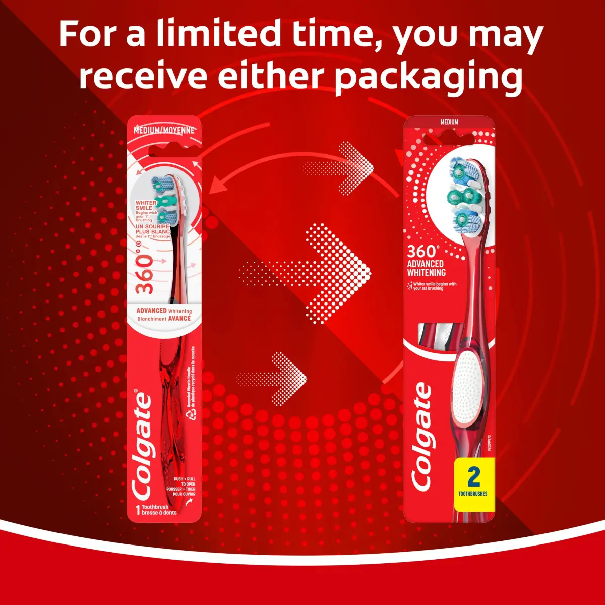 Colgate 360 Advanced Whitening Toothbrush Medium Bristles 2-Pack | Whitens Teeth & Cleans Whole Mouth - view 2
