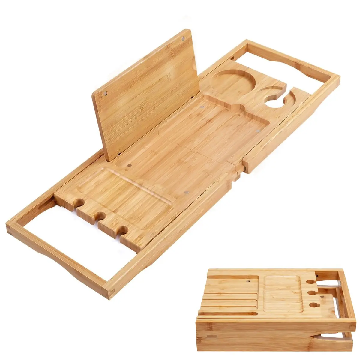Utoplike Bamboo Bathtub Caddy Tray for Tub, Expandable Bath Table Trays | Adjustable, Durable Bamboo - main product image