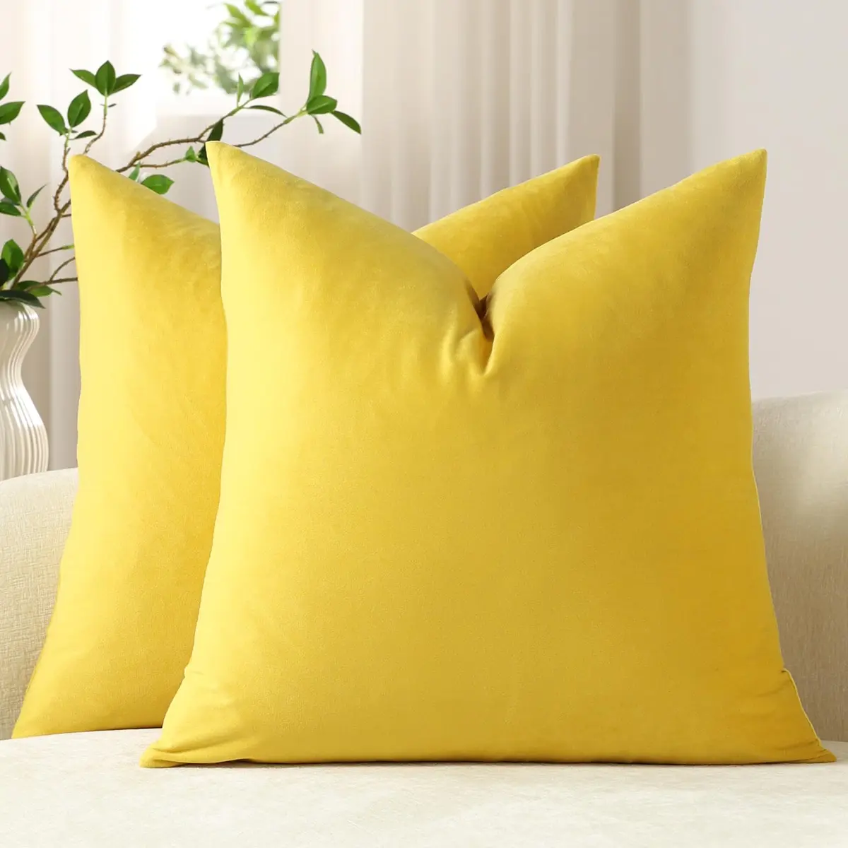 DEZENE 16x16 Throw Pillow Covers Pack of 2 | Velvet Square Modern Home Decor - main product image