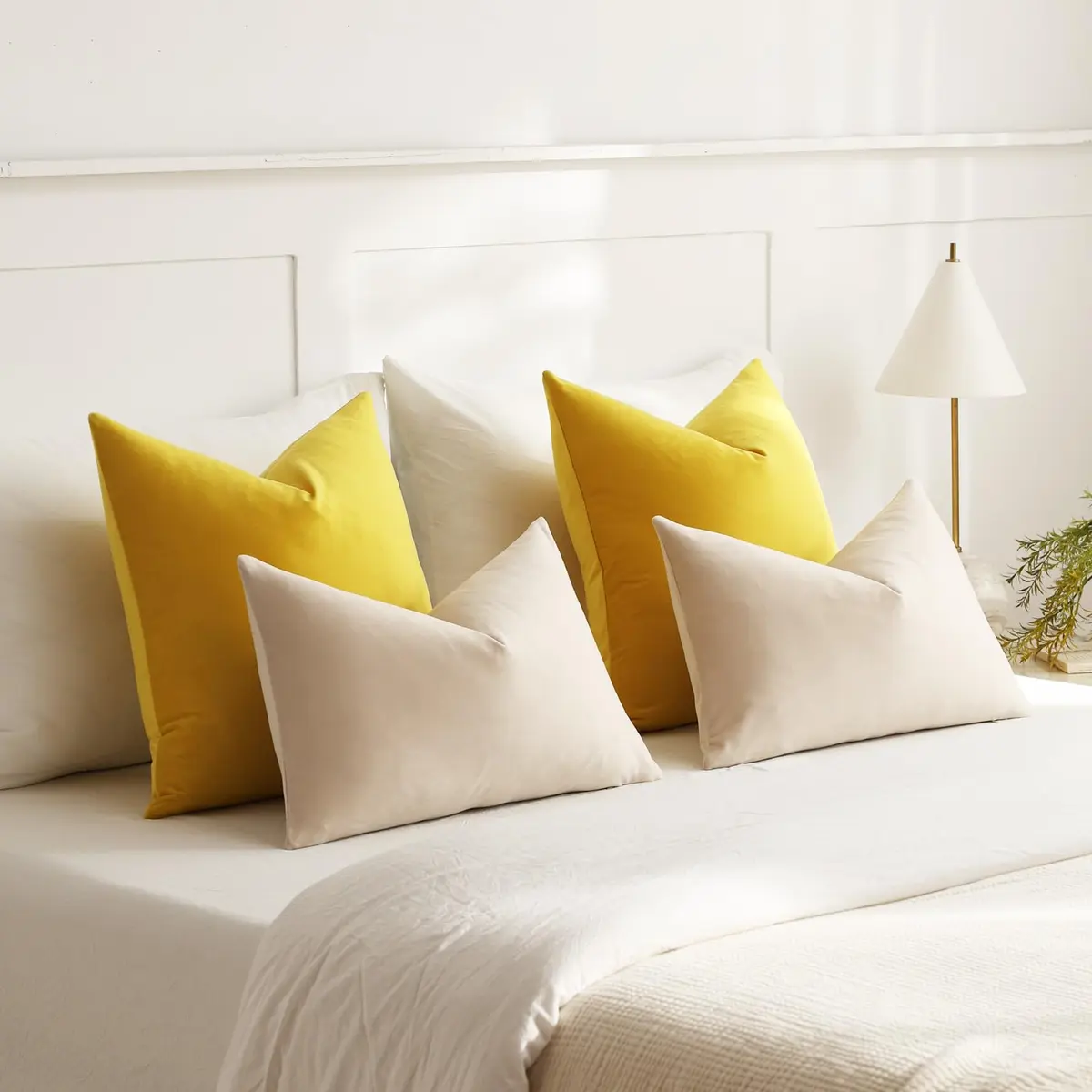 DEZENE 16x16 Throw Pillow Covers Pack of 2 | Velvet Square Modern Home Decor - view 5