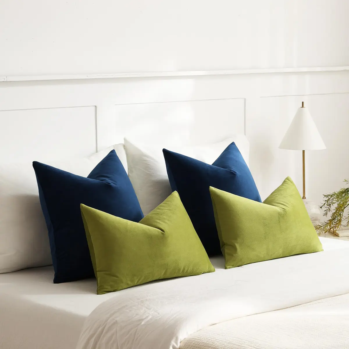 DEZENE 16x16 Midnight Blue Velvet Throw Pillow Covers Pack of 2 | Modern Luxury Home Decor - view 5