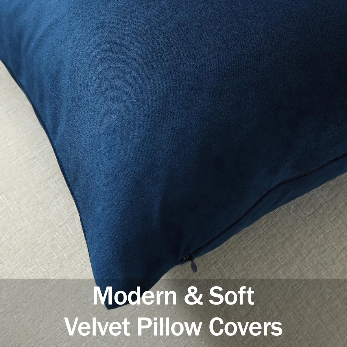 DEZENE 16x16 Midnight Blue Velvet Throw Pillow Covers Pack of 2 | Modern Luxury Home Decor - view 2