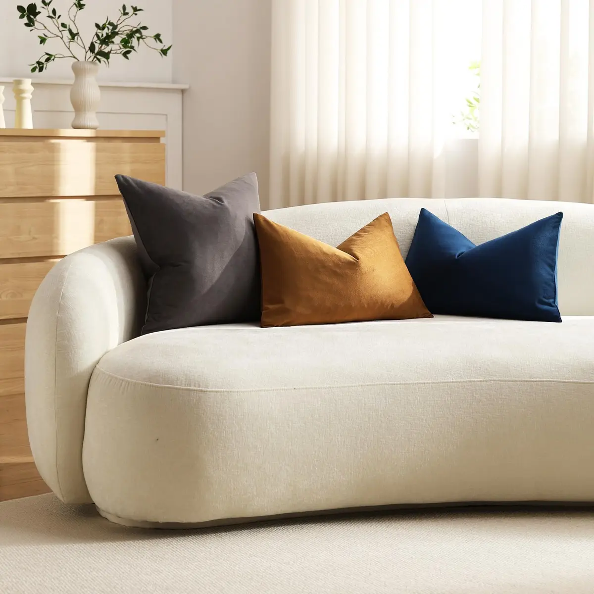 DEZENE Lumbar Pillow Covers 12x20 in Midnight Blue | Velvet Rectangular Decor for Sofa & Bed - view 5