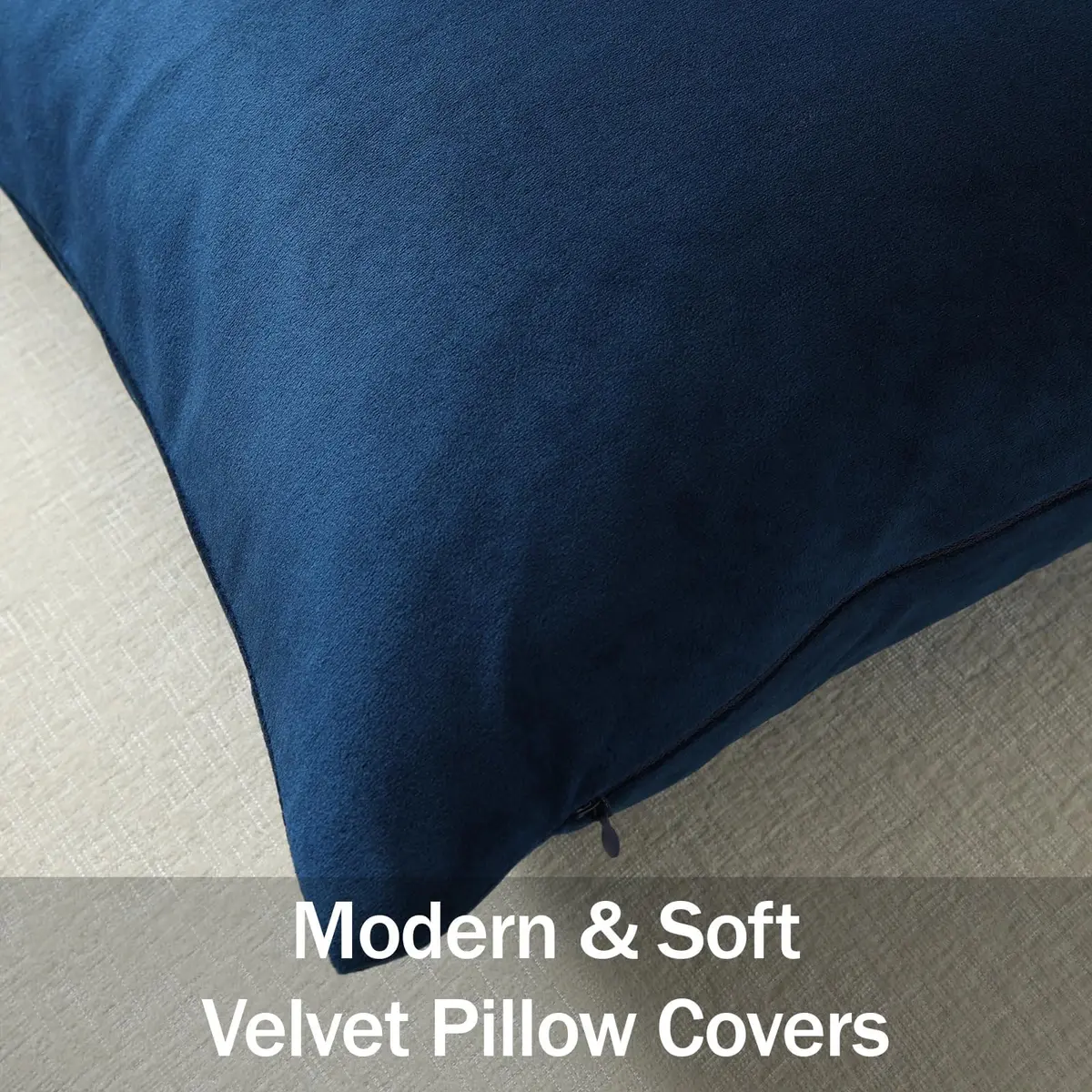 DEZENE Lumbar Pillow Covers 12x20 in Midnight Blue | Velvet Rectangular Decor for Sofa & Bed - view 2